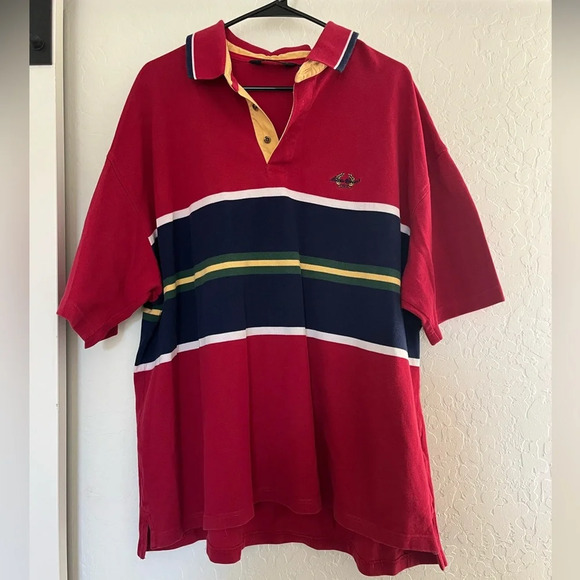EBTEK Eddie Bauer Men’s Polo Vintage Striped Embroidered Logo Red Blue XXL Prep - Picture 1 of 4